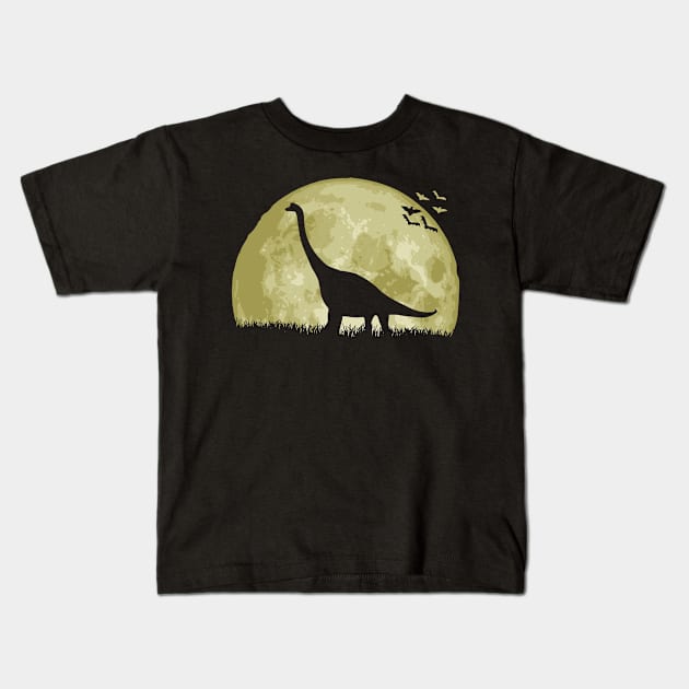 Dinosaur And Epic Full Moon Kids T-Shirt by Nerd_art